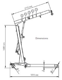 Workshop Crane WW-WSK-1000 Dimensions. Engine Hoist Dimenstions